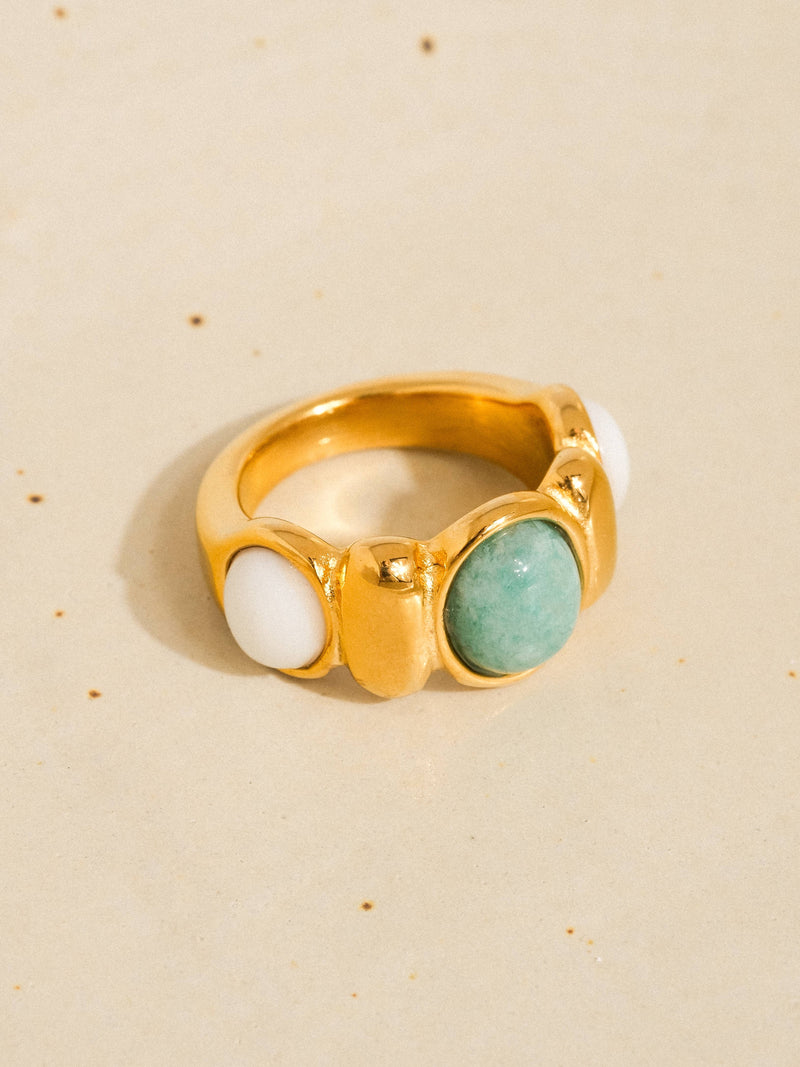 Laurent 18K Gold Non-Tarnish Natural Stone Ring: Blue / 8
