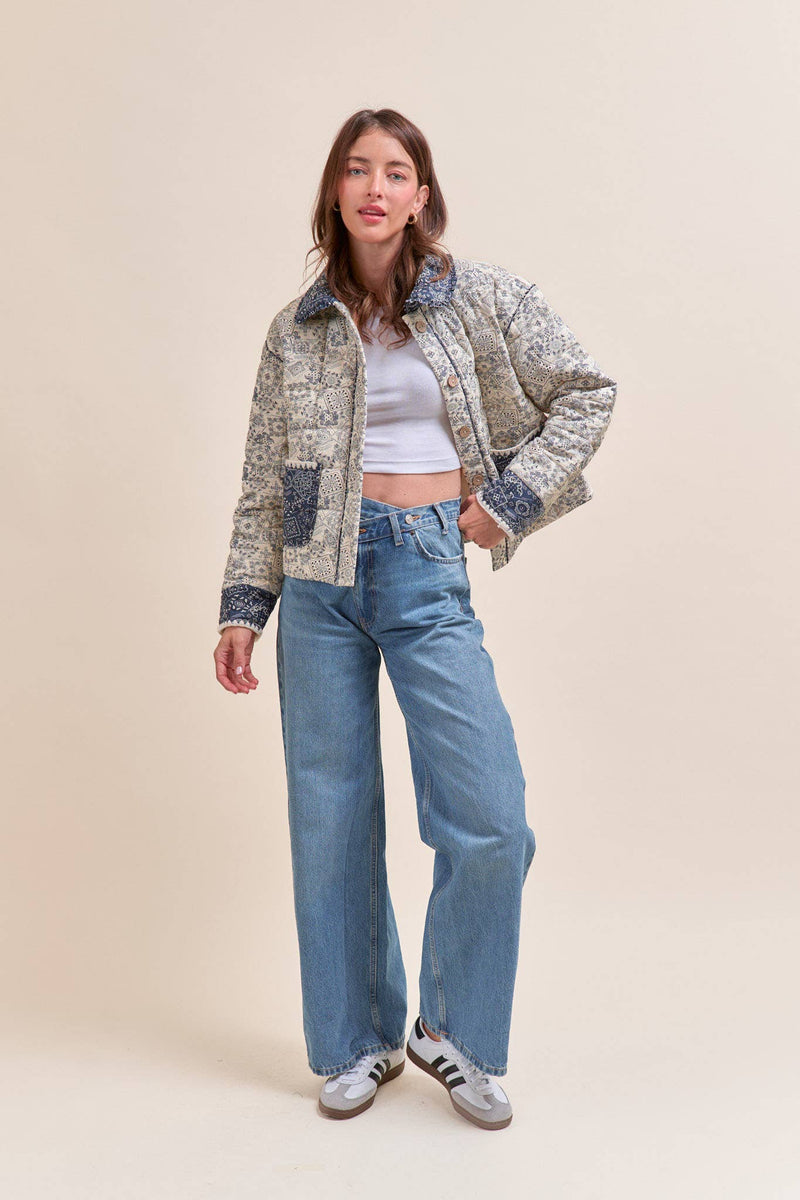 BANDANA PRINT JACKET: Navy / M