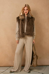 Wind Whispers Faux Fur Collared Vest: BLACK