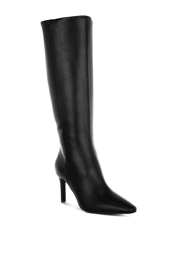 Skara Faux Leather Calf Boots: Black / US-7 / UK-5 / EU-38