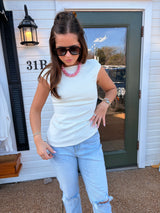 white gathered top