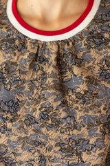 35857 Mixed Solid and Floral Jaquard Top: Blue / M