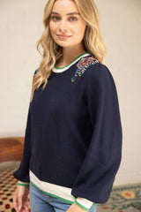 Tiger Embroidered Shoulder Knit Top L