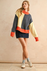 COLOR BLOCK SWEATER TOP M