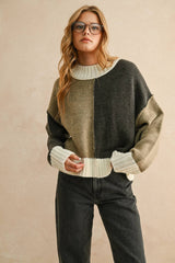 COLOR BLOCK SWEATER TOP M