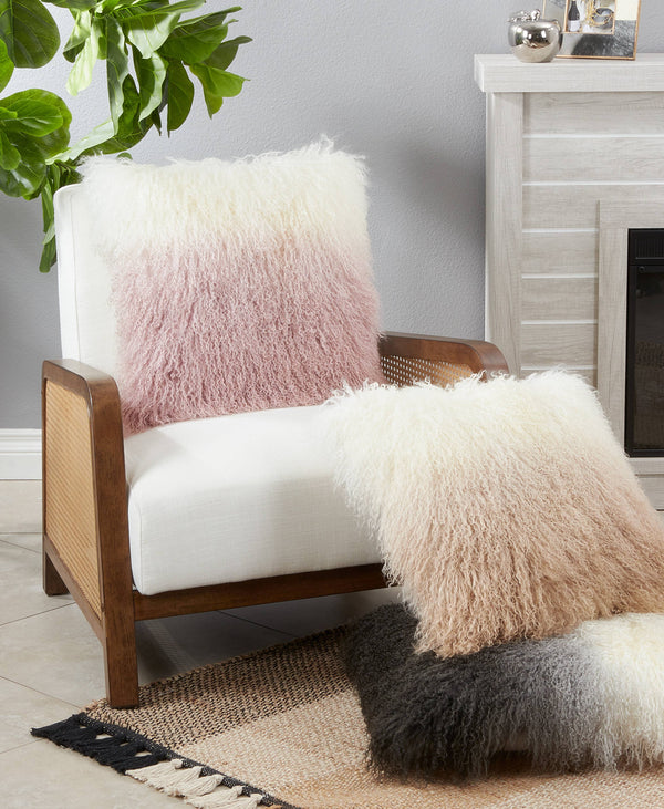 Ombre Lamb Fur Pillow: Natural / Polyester Insert / 20"