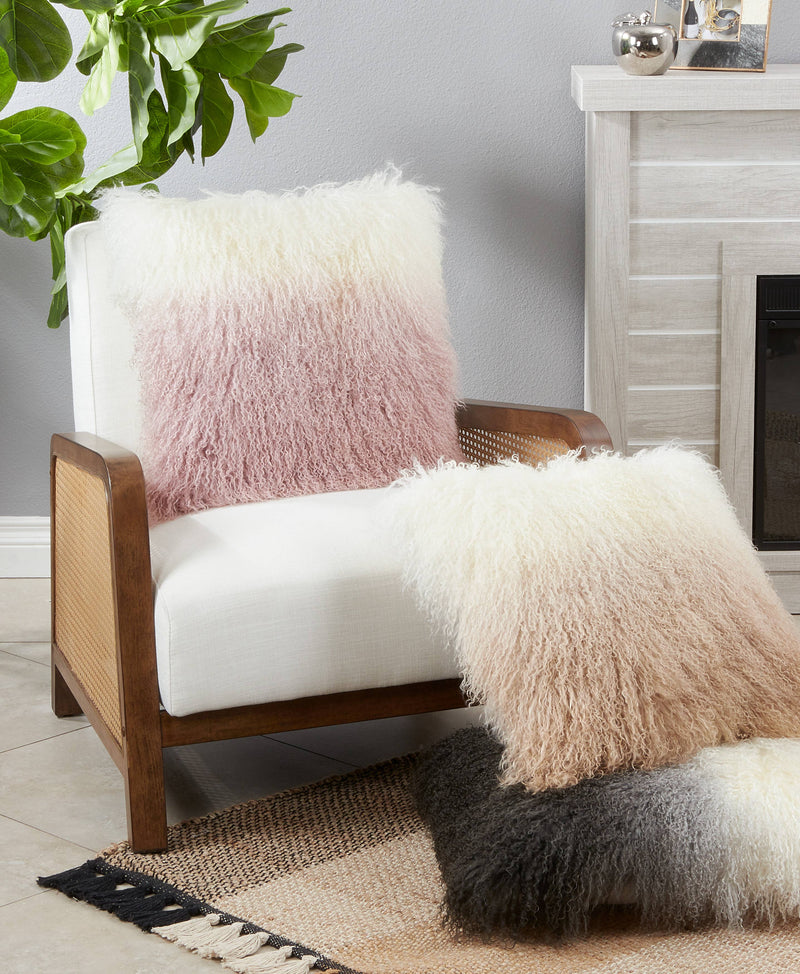 Ombre Lamb Fur Pillow: Natural / Polyester Insert / 20"