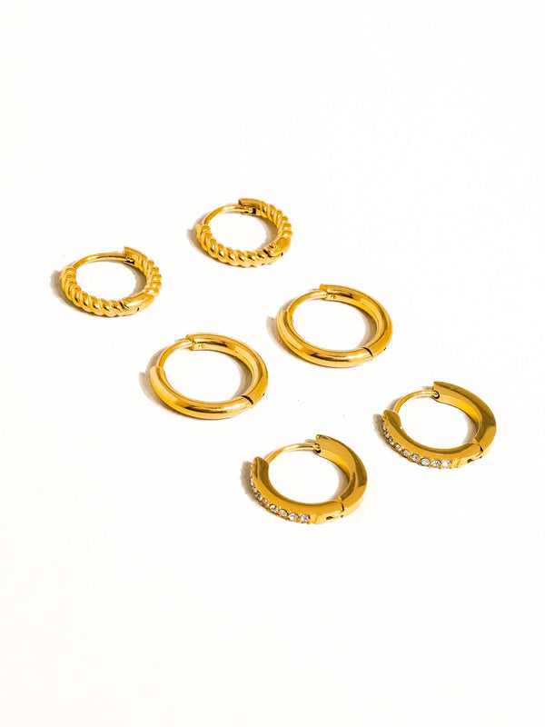 Claude 18K Gold Non-Tarnish CZ Hoops Earring: Yellow Gold
