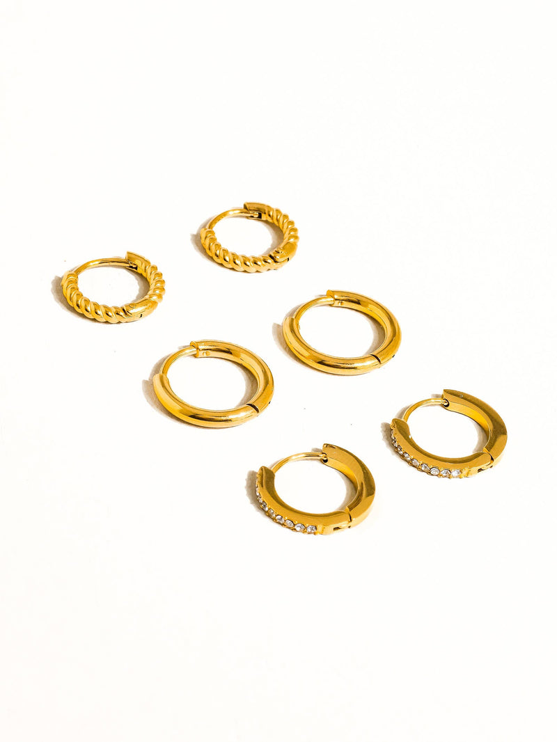 Claude 18K Gold Non-Tarnish CZ Hoops Earring: Yellow Gold
