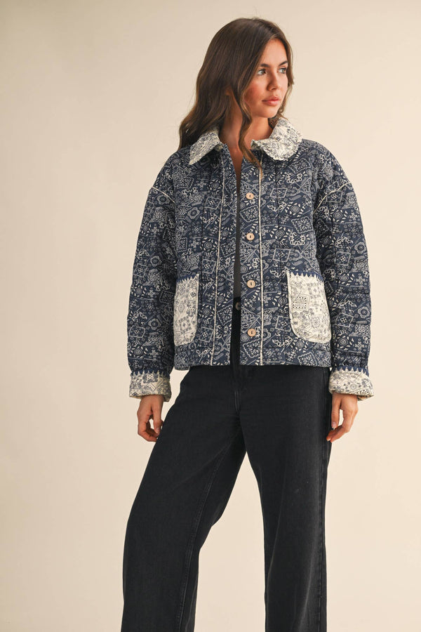 BANDANA PRINT JACKET: Navy / L