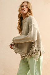 FRINGE SWEATER TOP: STONE / S