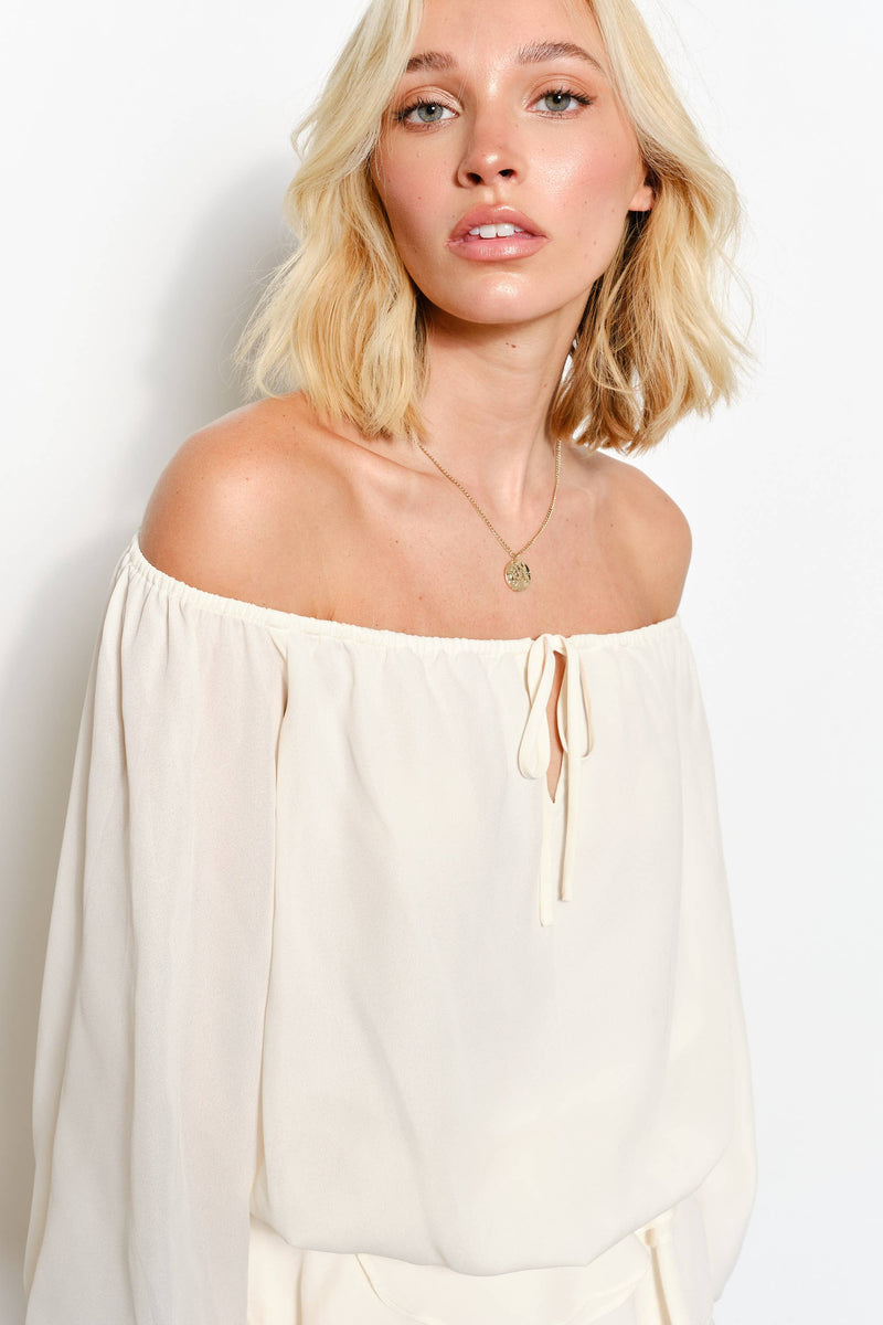 ISABELLA OFF SHOULDER BUBBLE HEM TOP - Romantic, Night Out: Burgundy / M