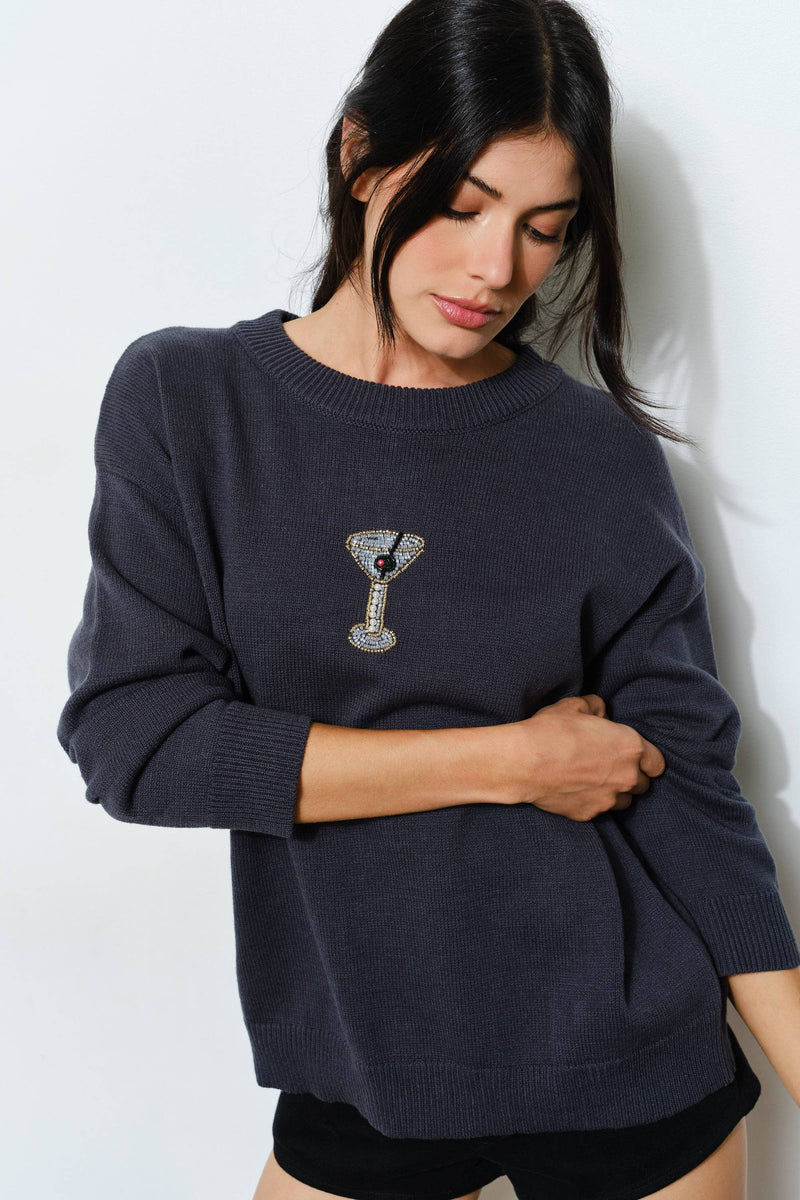 SORA MARTINI BEAD SWEATER - Trendy, Fun, Cozy: Charcoal / L