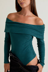 OFF SHOULDER LONG SLEEVE TOP: Green / XS