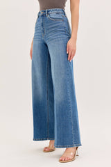 Stretch High Rise Wide Leg Jeans Medium Denim [WV97320M]: 1