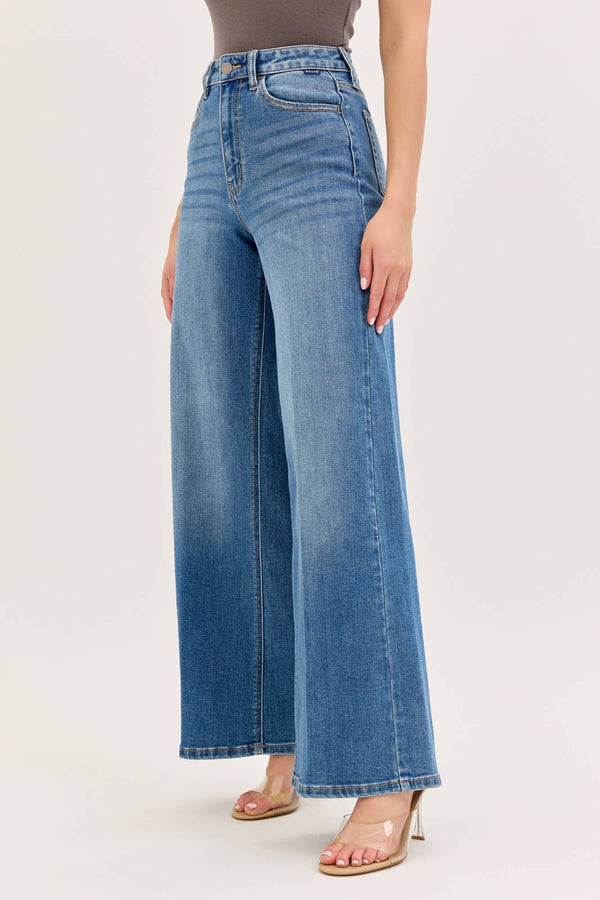 Stretch High Rise Wide Leg Jeans Medium Denim [WV97320M]: 1