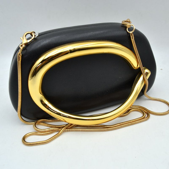 Hard Shell Clutch with Metallic Handle and Chain Strap – York Laine