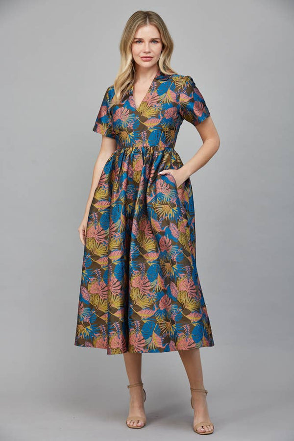 MIDI DRESS: ARMY GREEN MULTI / M