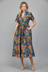 MIDI DRESS: ARMY GREEN MULTI / S