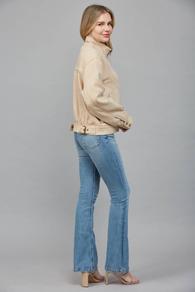 HIGH NECK FAUX SUEDE JACKET L