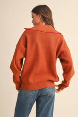 COLLARED SWEATER: Chocolate Ivory / S