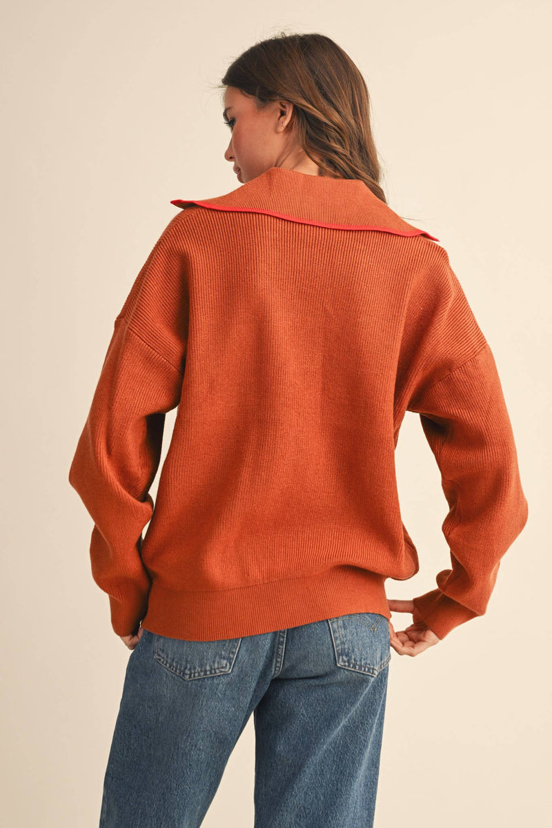 COLLARED SWEATER: Chocolate Ivory / S