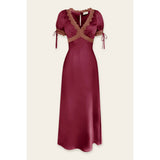Dull Satin Lace Trim Midi Dress