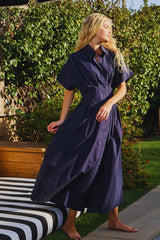 Button-Front Pleated Midi Shirt Dress
