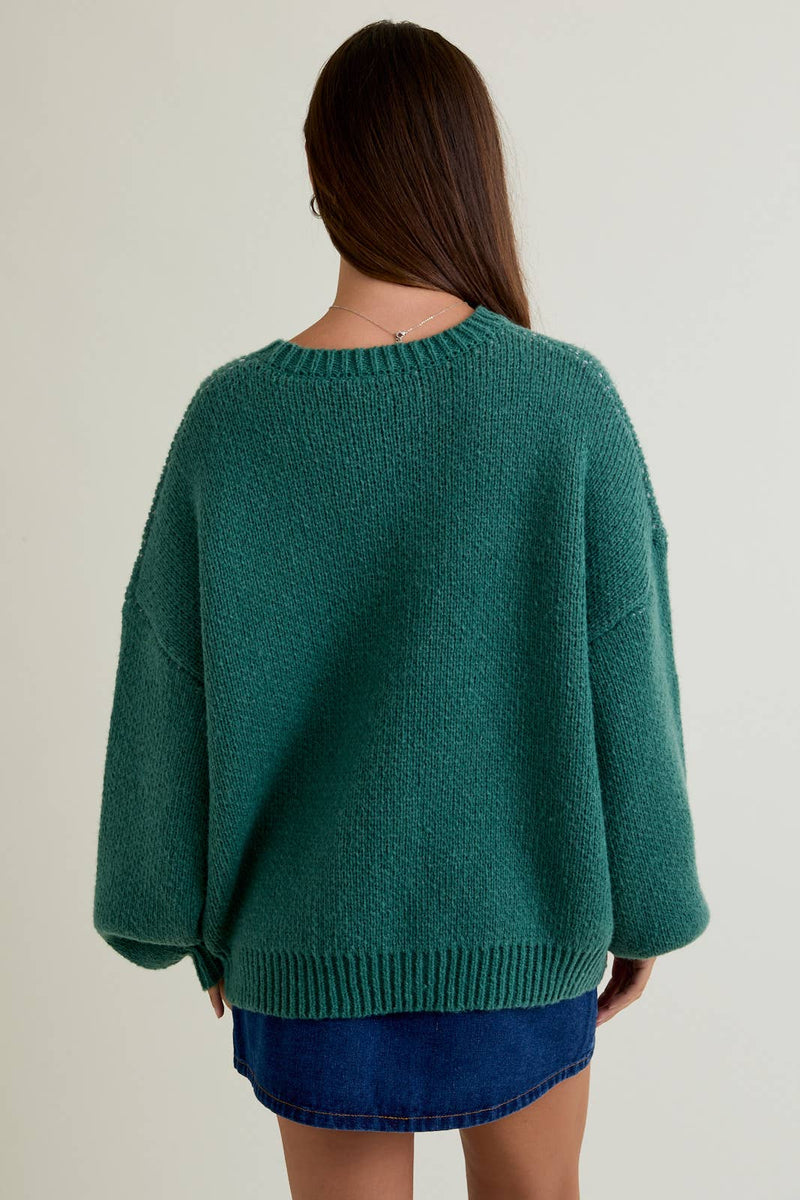 LONG SLEEVE CREW NECK COWGIRL WILD GRAPHIC SWEATER: Green / L