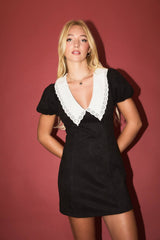 COLLARED SUEDE MINI DRESS S