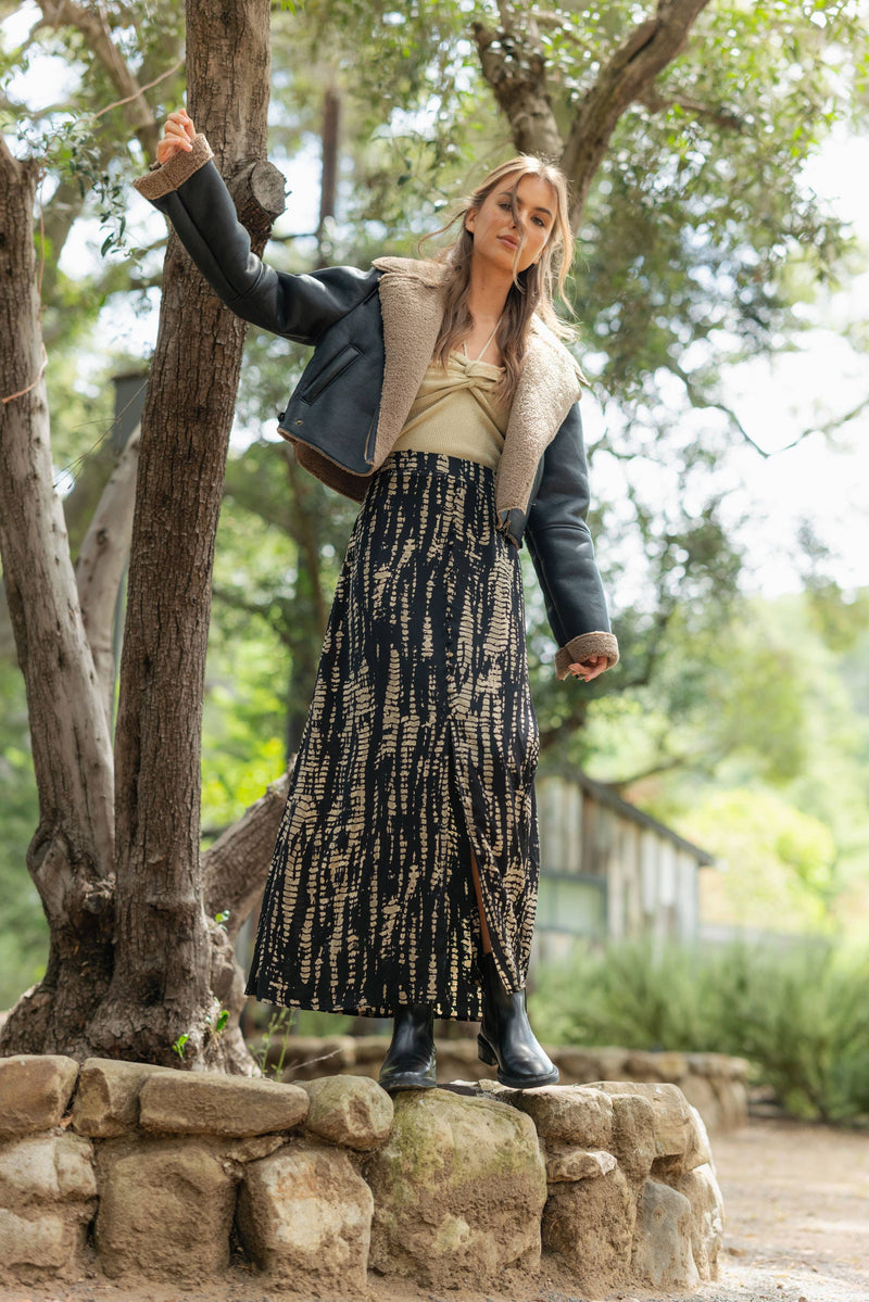 BIKER JACKET: BLACK/BROWN / L