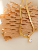 Blanc 18K Gold Non-Tarnish CZ Snake Chain Necklace: Yellow Gold / Square Pendant