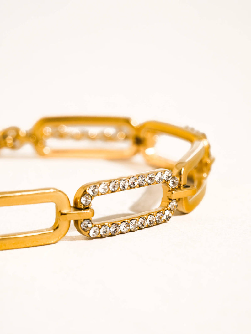 Évasion 18K Gold Non-Tarnish Glam Rhinestone Chain Bracelet: Yellow Gold