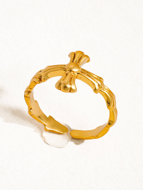 Ruth 18K Gold Vintage Adjustable Cross Ring: Yellow Gold