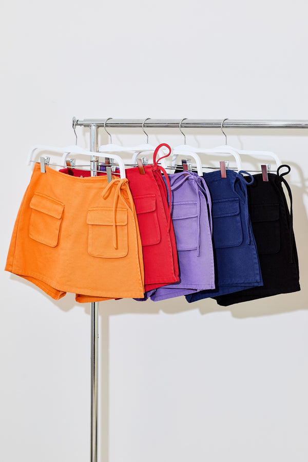 Denim Wrap Skort With Pockets And Side Ties
