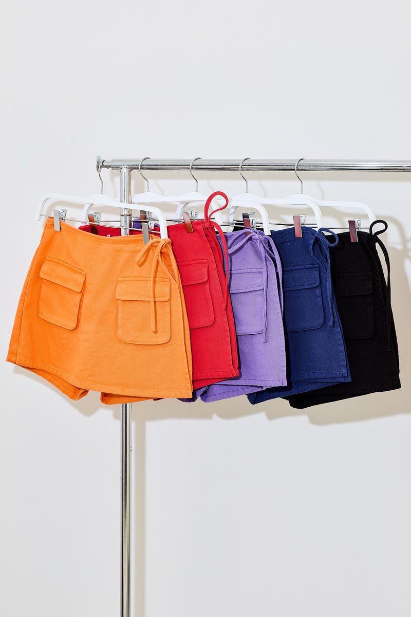 Denim Wrap Skort With Pockets And Side Ties