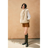 Snow Angel Collared Furry Vest: FRENCH STONE