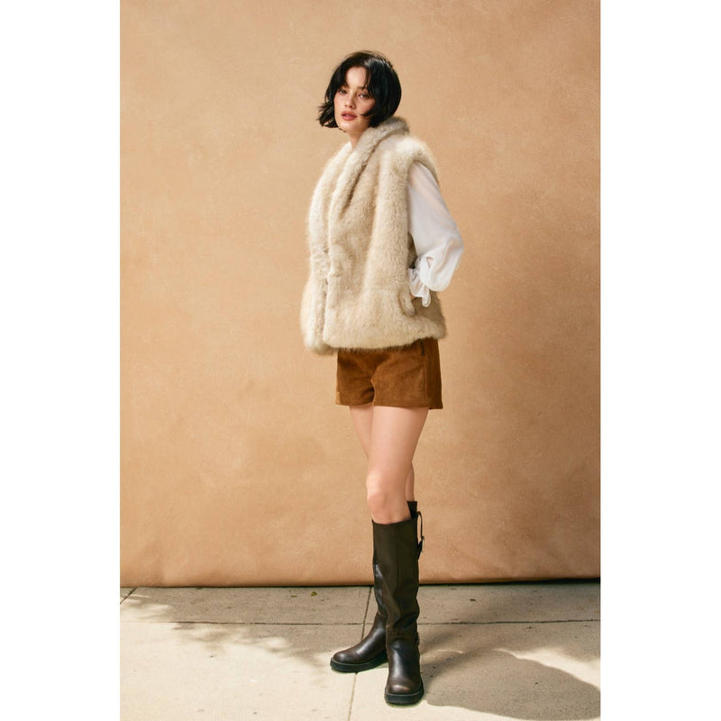 Snow Angel Collared Furry Vest: FRENCH STONE
