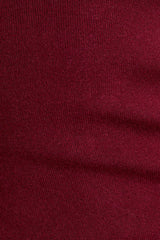 BOAT NECK RUFFLE HEM SWEATER DRESS: BURGUNDY-IVORY / L