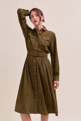 SUEDE SHIRT DRESS MDR4290: OLIVE / L