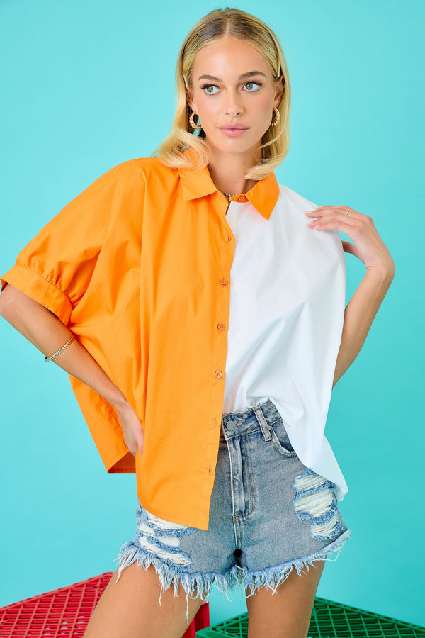Oversized Two Tone Contrasting Collared Shirt