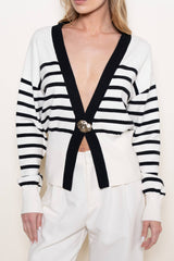 CHIC CLASSY ELEVATED BASICS GOLD BUTTON CARDIGAN-OI6614FO: BLACK/WHITE / Contemporary / S