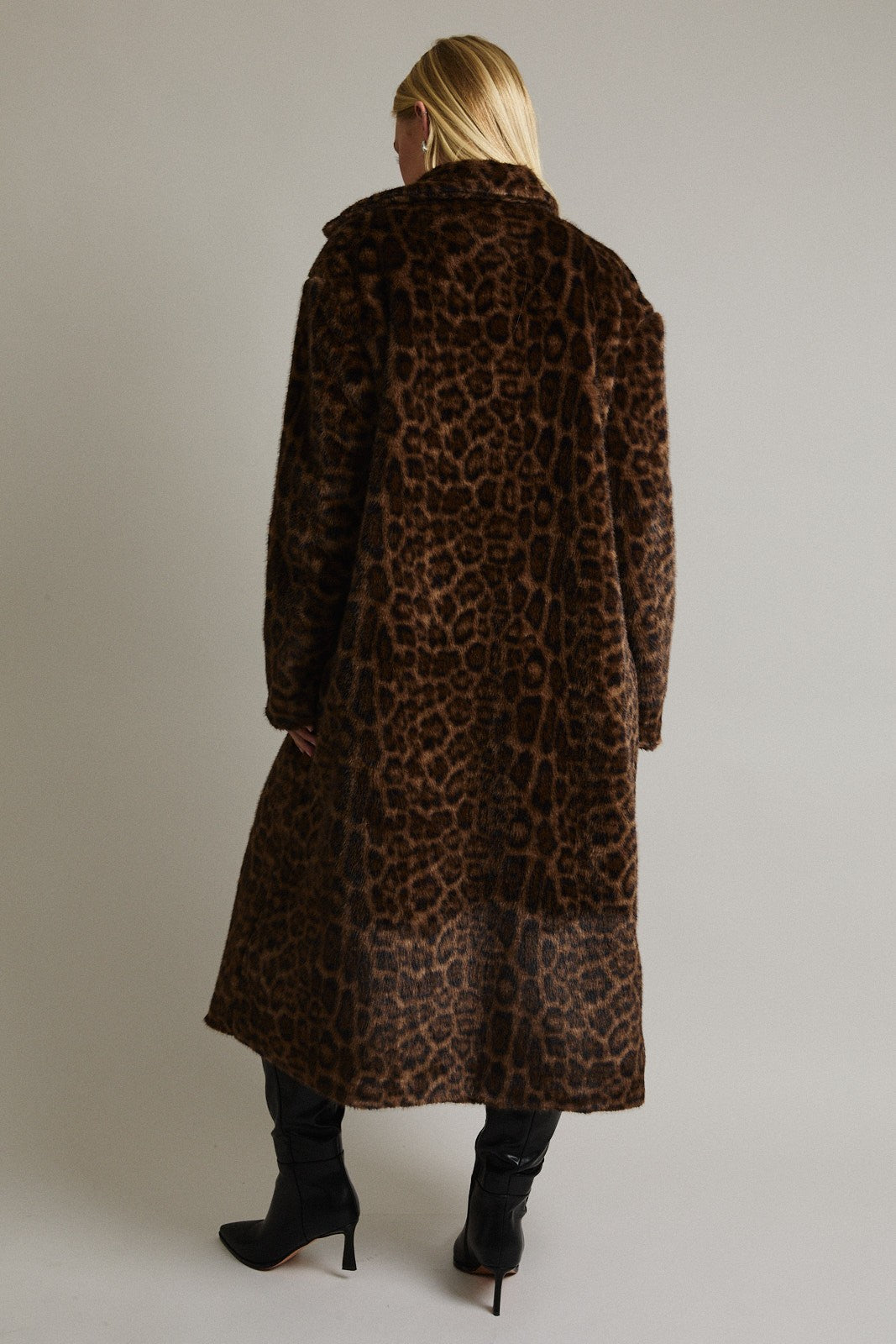 Leopard Print Faux Fur Long Coat Jacket