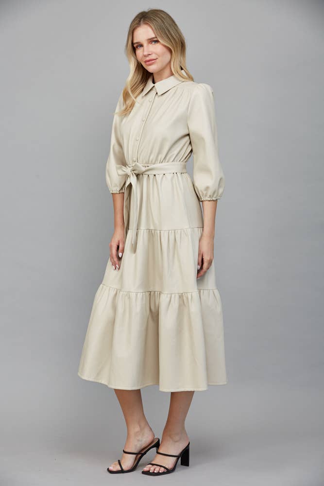 TIERED MIDI DRESS: ECRU / M