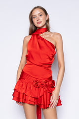 Warp Neck Low Waist Mini Dress