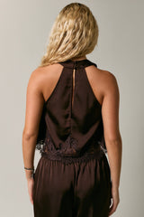 Halter Neck Lace Trim Detail Sleeveless Top