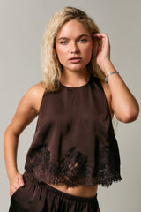 Halter Neck Lace Trim Detail Sleeveless Top