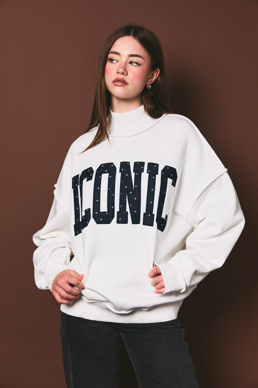Iconic Graphic Mock Neck Oversized Sweatshirt