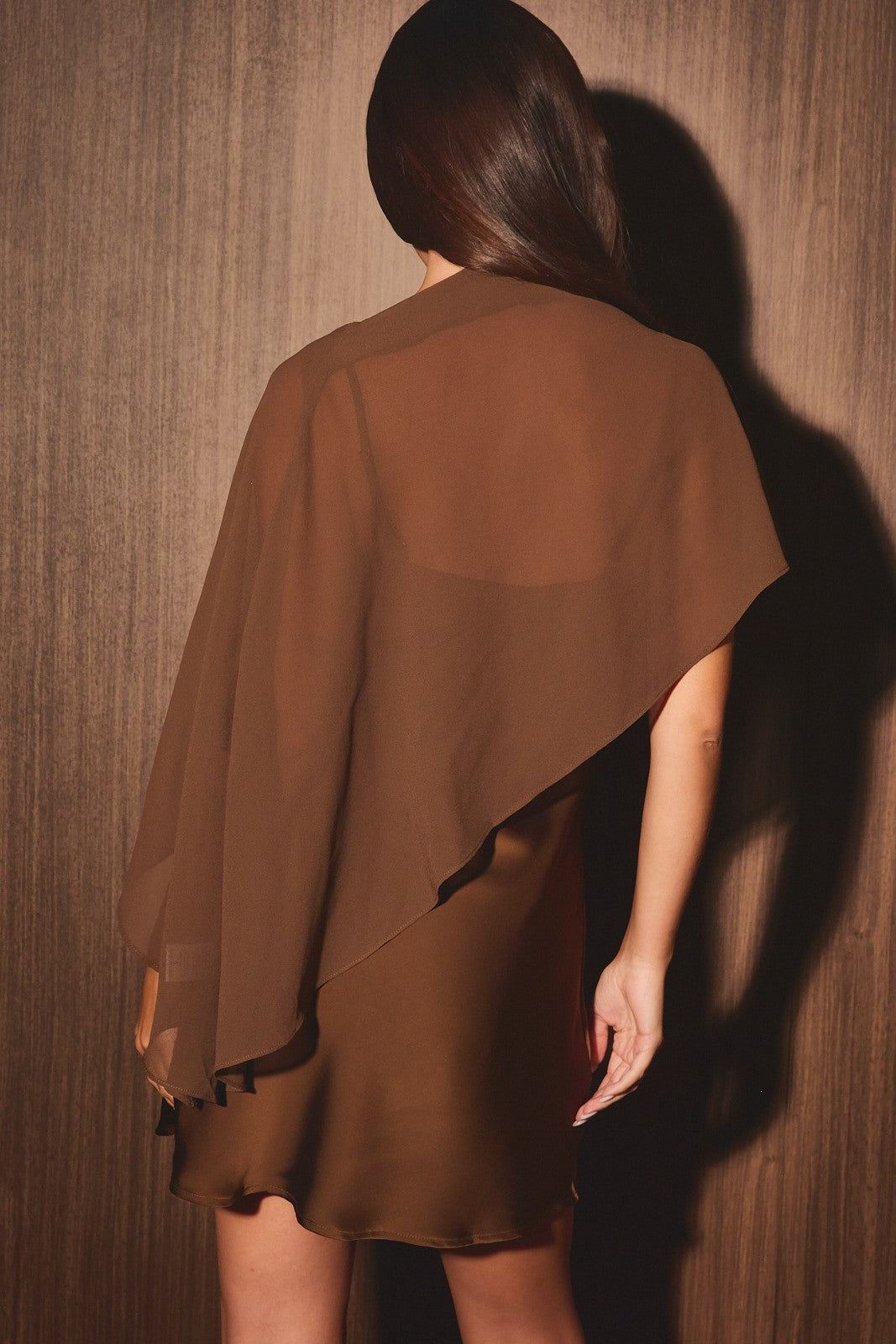 Satin Slip Mini Dress With Sheer Cape