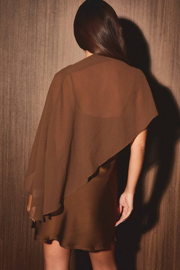 Satin Slip Mini Dress With Sheer Cape